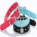 1.5 and 2.0cm Width Hot selling fashionable leather dog collar with rhinestone pet crown charm rivets
